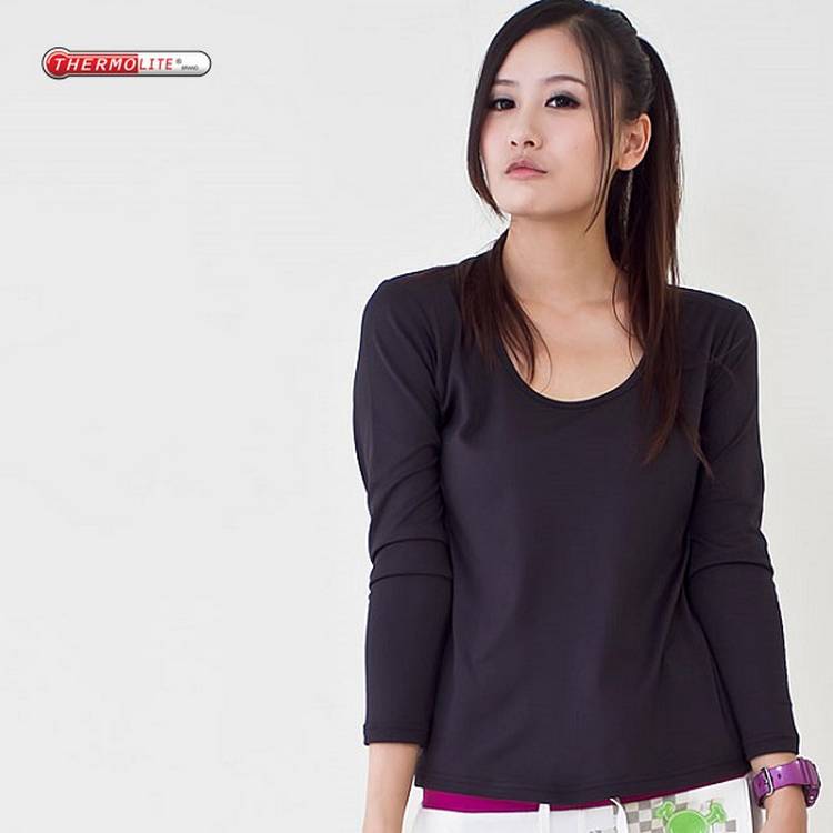 女性長袖ｕ領保暖排汗衣黑色 Pchome 24h購物