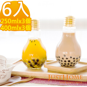 Just Home 燈泡造型玻璃飲料瓶250ml 400ml 6入組 Pchome 24h購物