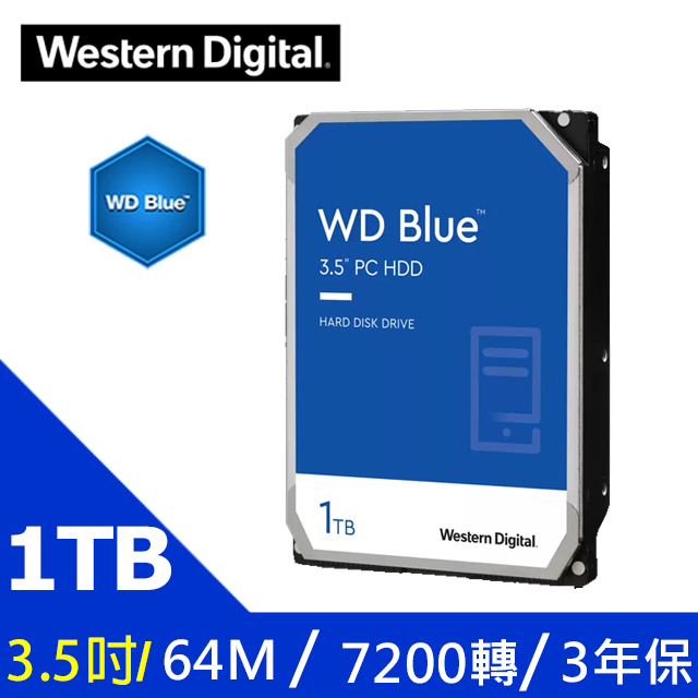 WD【藍標】(WD10EZEX) 1TB/7200轉/64MB/3.5吋/3Y - PChome 24h購物