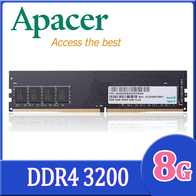 Apacer 8GB DDR4 3200 1024x8 桌上型記憶體