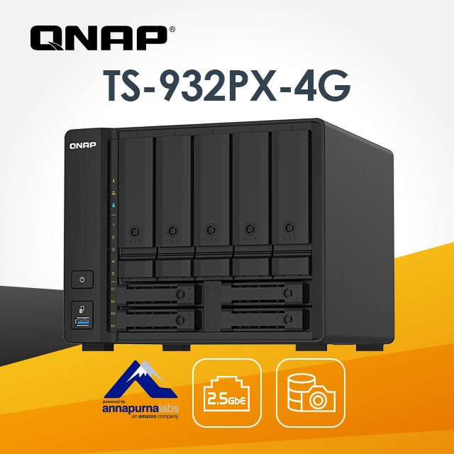 Qnap 威聯通ts 932px 4g Nas 9bay Arm 4g 10gbe 網路儲存伺服器 不含硬碟 Pchome 24h購物