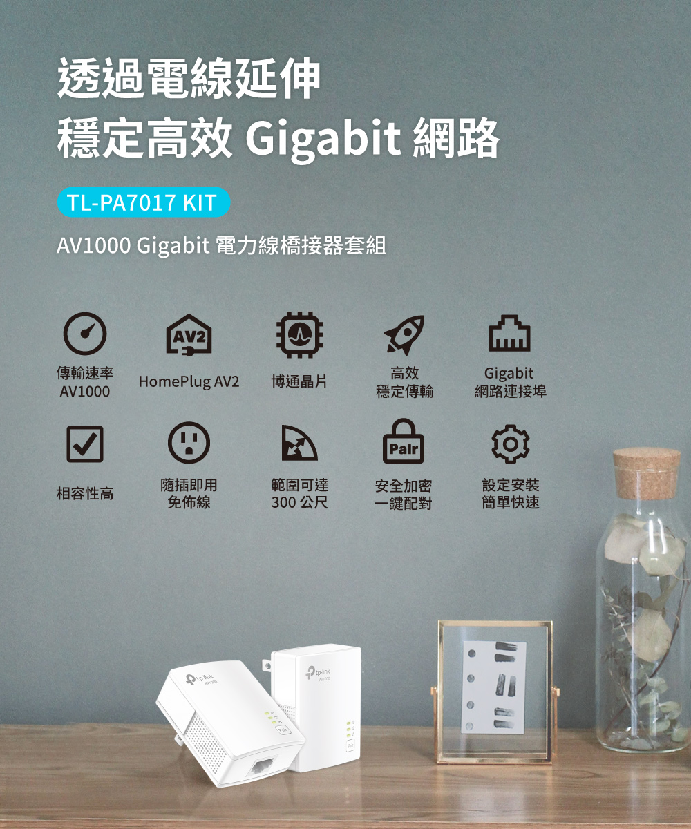 含發票~TP-LINK TL-PA7017 KIT AV1000 Gigabit 電力線網路橋接器 雙顆包裝 電力貓