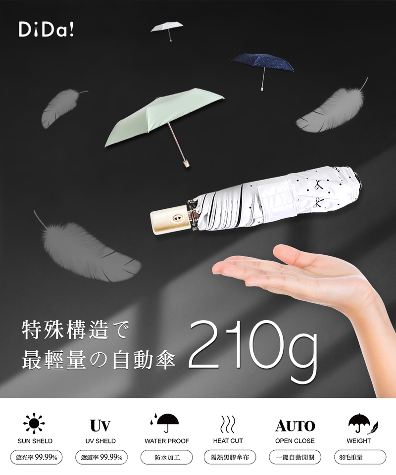 Dida 雨傘超輕六骨防曬自動傘 黑膠抗uv 晴雨傘 Pchome 24h購物