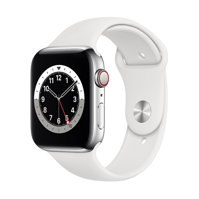 Apple Watch S6 LTE, 44mm Silver Stainless Steel Case with White Sport Band  - PChome 24h購物